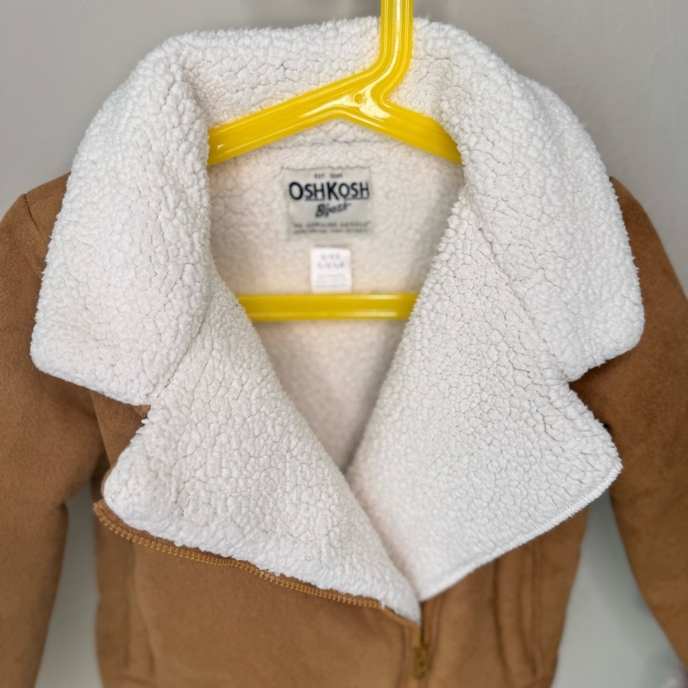 OSHKOSH B’GOSH Girls Faux Suede Jacket With Sherpa Cream Fleece Size 6/6X Warm - Picture 3 of 15